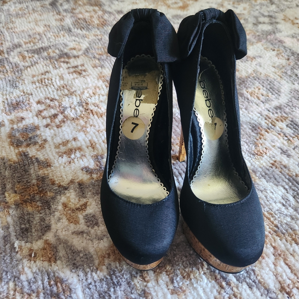 Black Bow Cork-Platform High Heels